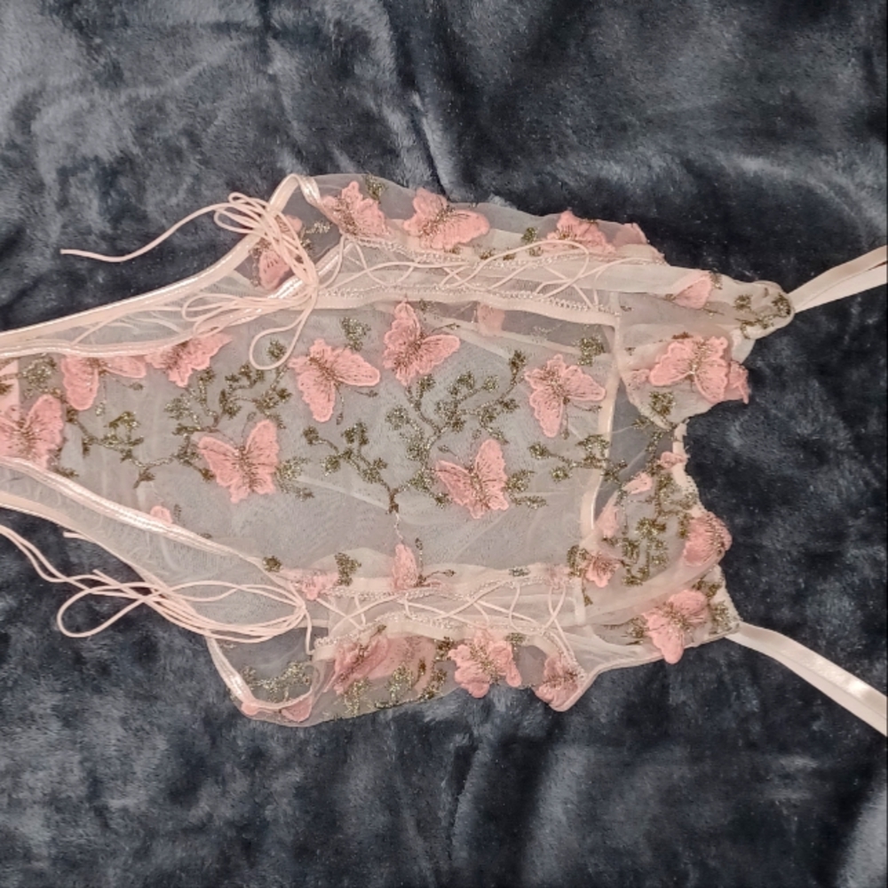 Very pretty lace pink butterfly one piece